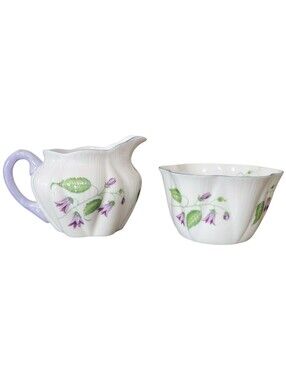Vintage Shelley Creamer & Sugar Set England Campanula 13886 Dainty Floral Purple